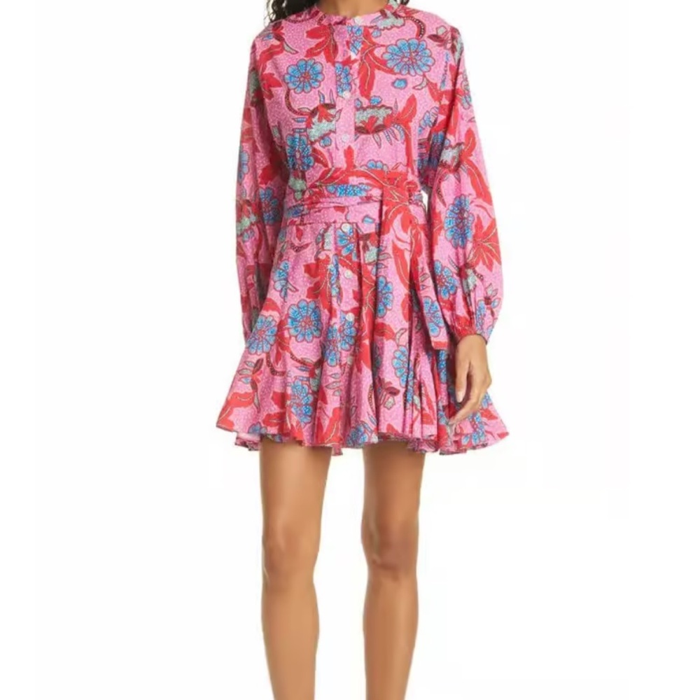 Rhode Emma Print Long Sleeve Cotton Shirtdress- Red psychedelic flow